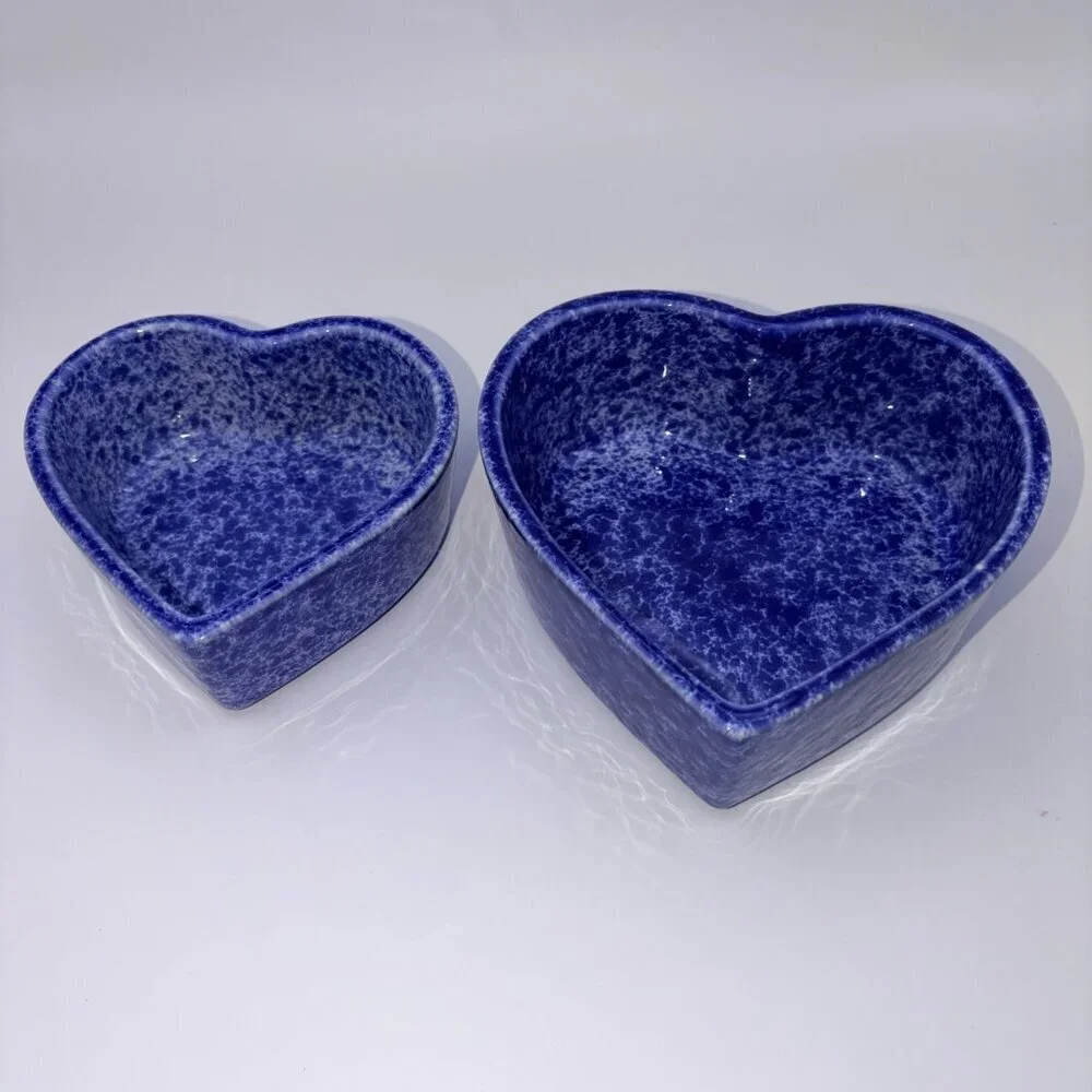 Cache Stoneware Blue Heart Bowls | Made in Portugal | Set of 2